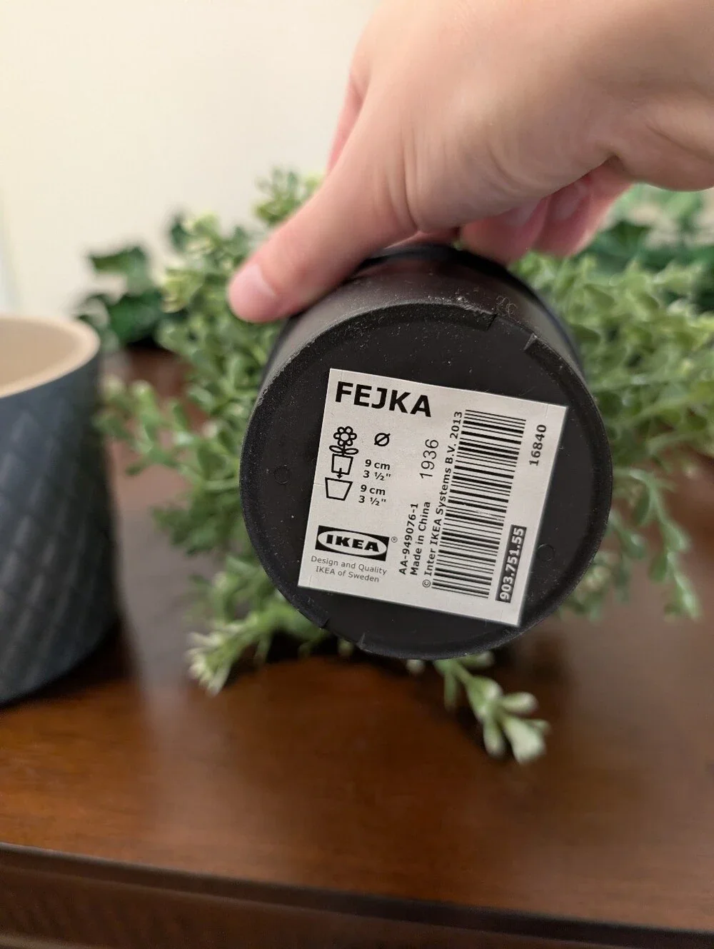 IKEA Gray Quilted Planter with Green Faux Blooms Plant
